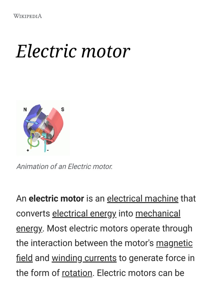 Electric Motor Wikipedia PDF PDF Electric Motor Devices