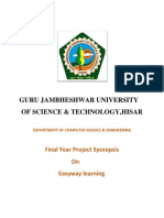 Guru Jambheshwar University of Science & Technology, Hisar: Final Year Project Sysnopsis On Easyway Learning