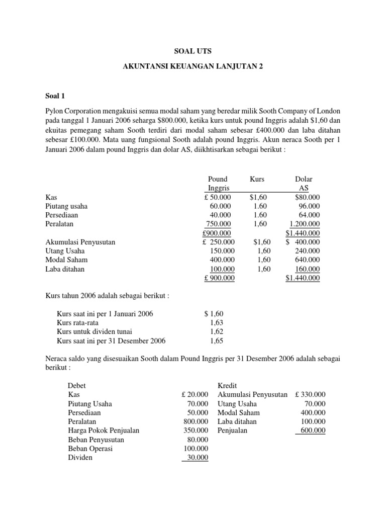 Soal Dan Jawaban Uts Akuntansi Keuangan Lanjutan 1 Pencari Jawaban