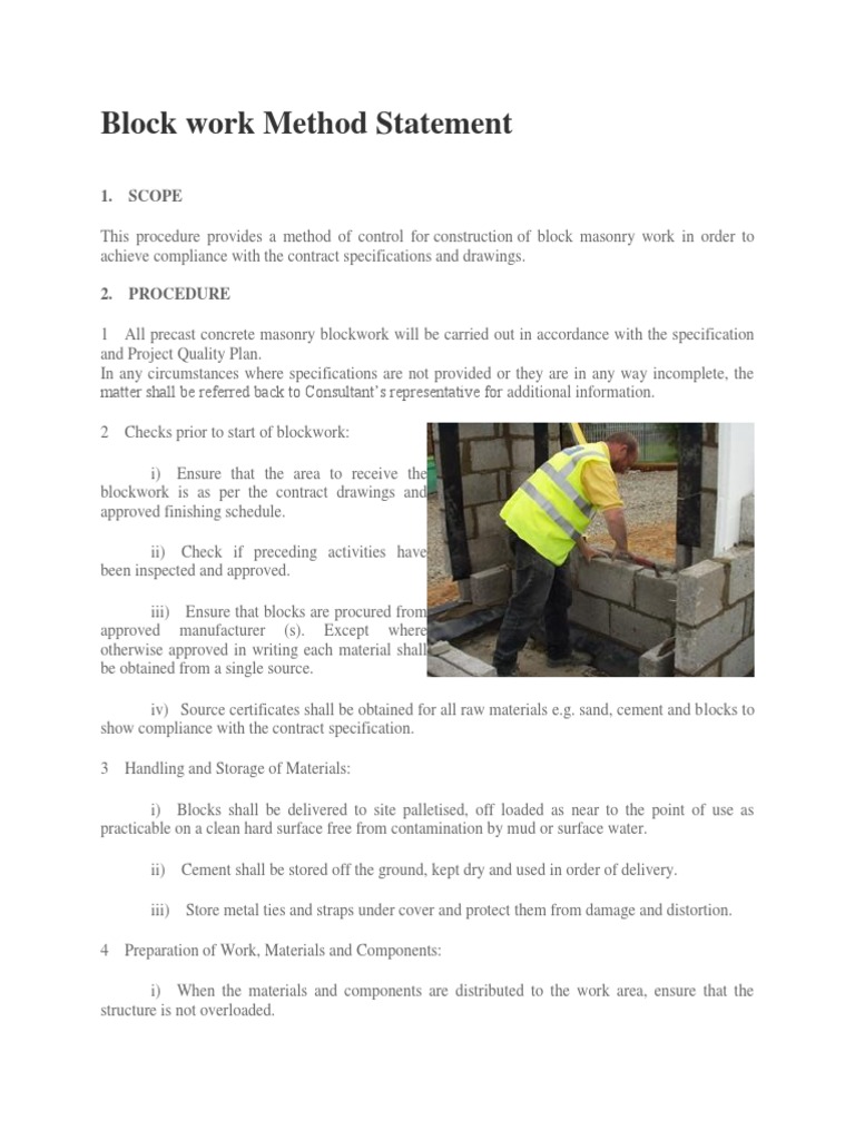 Block work Method Statement.docx Specification (Technical Standard