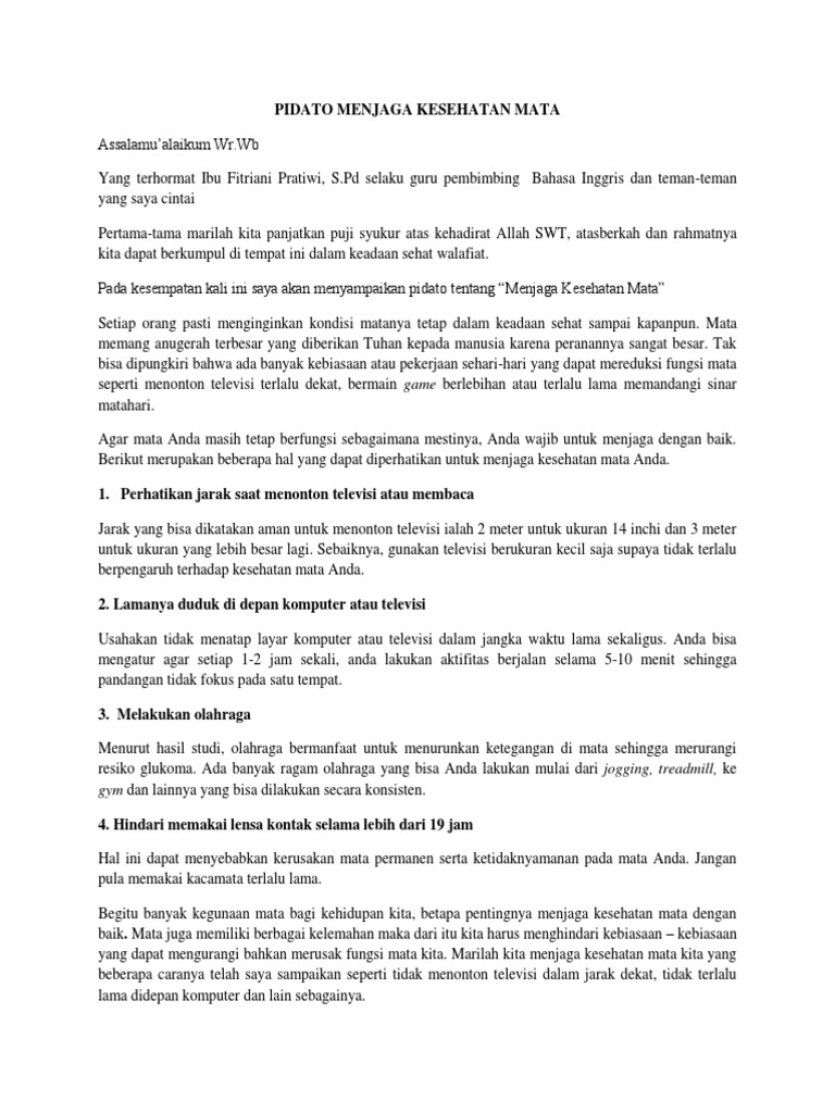 Pidato Menjaga Kesehatan Mata