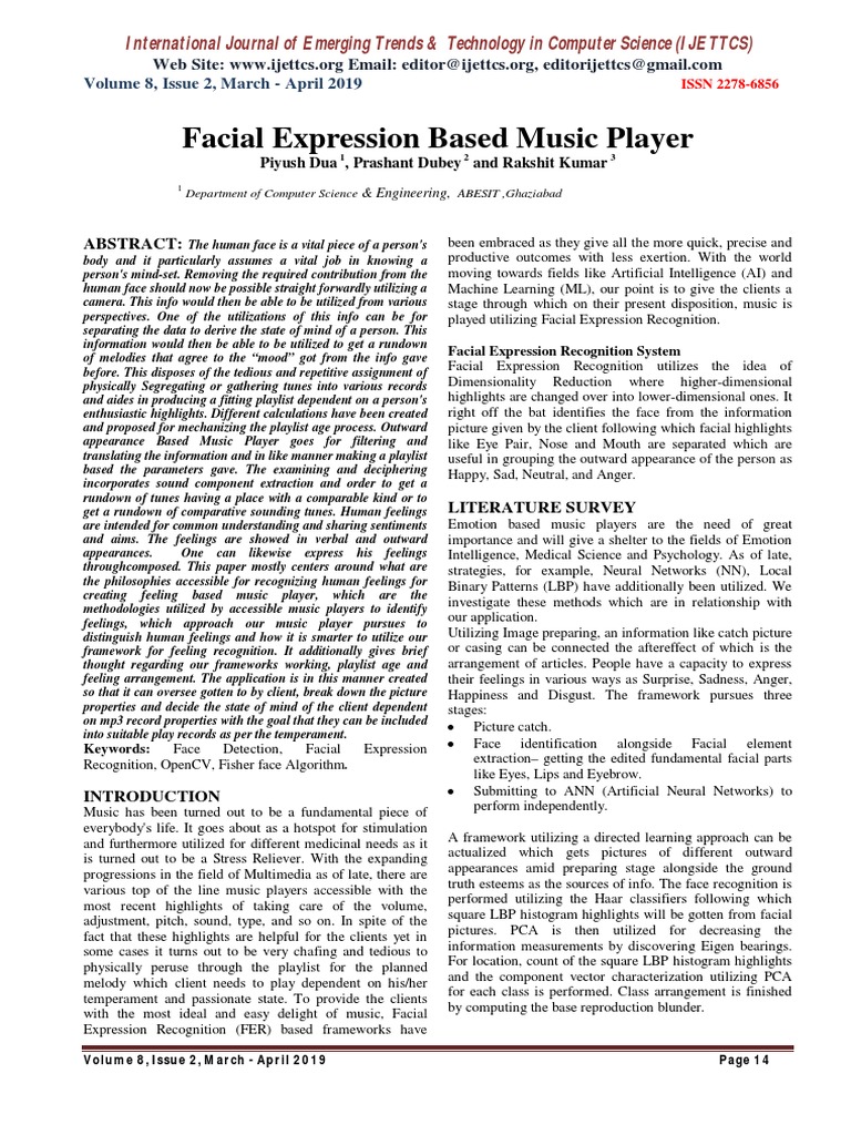 Facial Expression Based Music Player PDF Emotions Cognitive Science