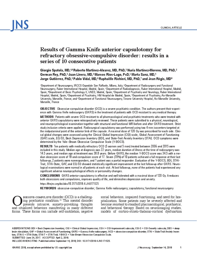 Results of Gamma Knife Anterior Capsulotomy For Refractory Disorder