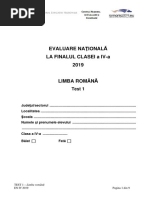 Evaluarea Nationala clasa a IV- 2019 Limba Romana Test 1