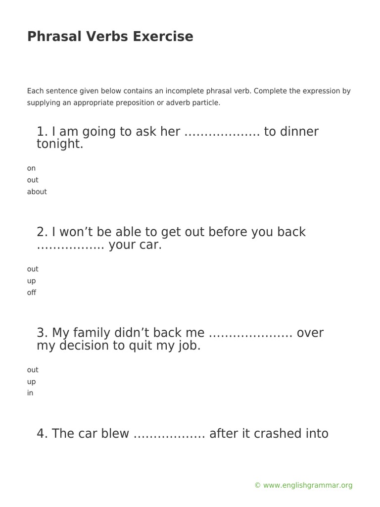 Phrasal Verbs Exercise | PDF | Language Arts & Discipline