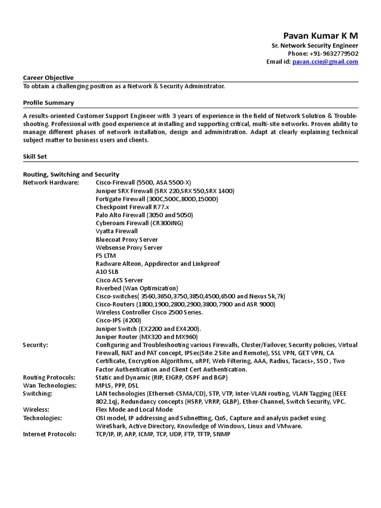 Resume - Pavan Kumar K M | PDF | Internet Protocol Suite | Computer Network