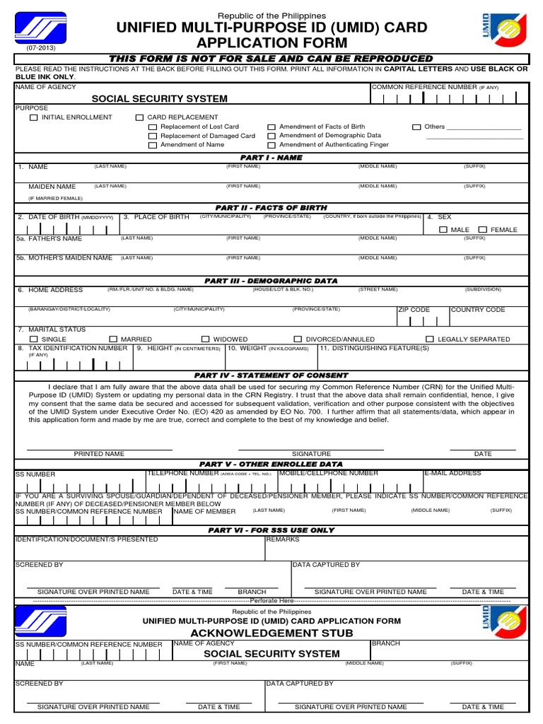 UMID Card Application Form PDF | PDF | Identity Document | Government ...