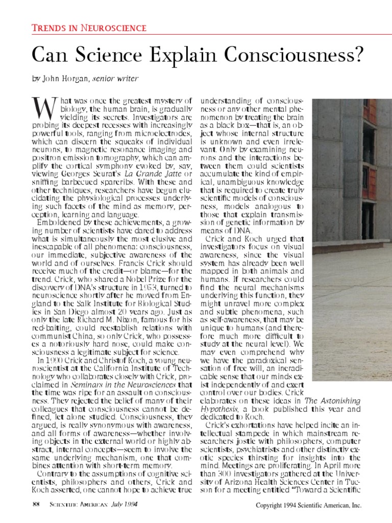 Can Science Explain Consciousness? T Rends in Neuroscience PDF