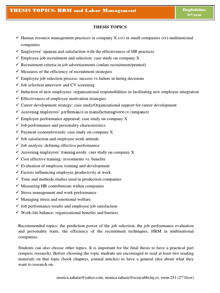 THESIS TOPICS: HRM and Labor Management | PDF | Human Resource 