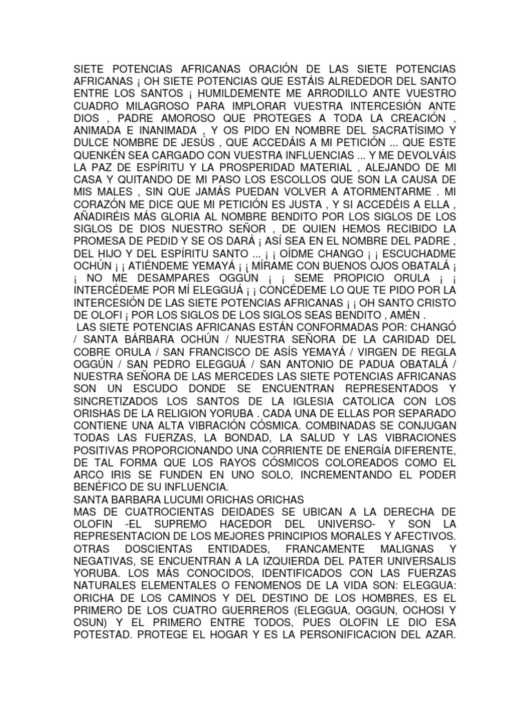 Oración a las Siete Potencias Africanas y descripción de los Orishas ...