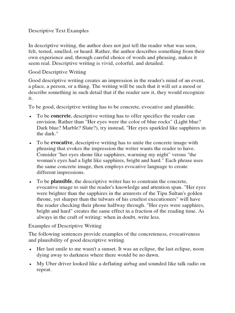 Descriptive Text Examples | Download Free PDF | Linguistics