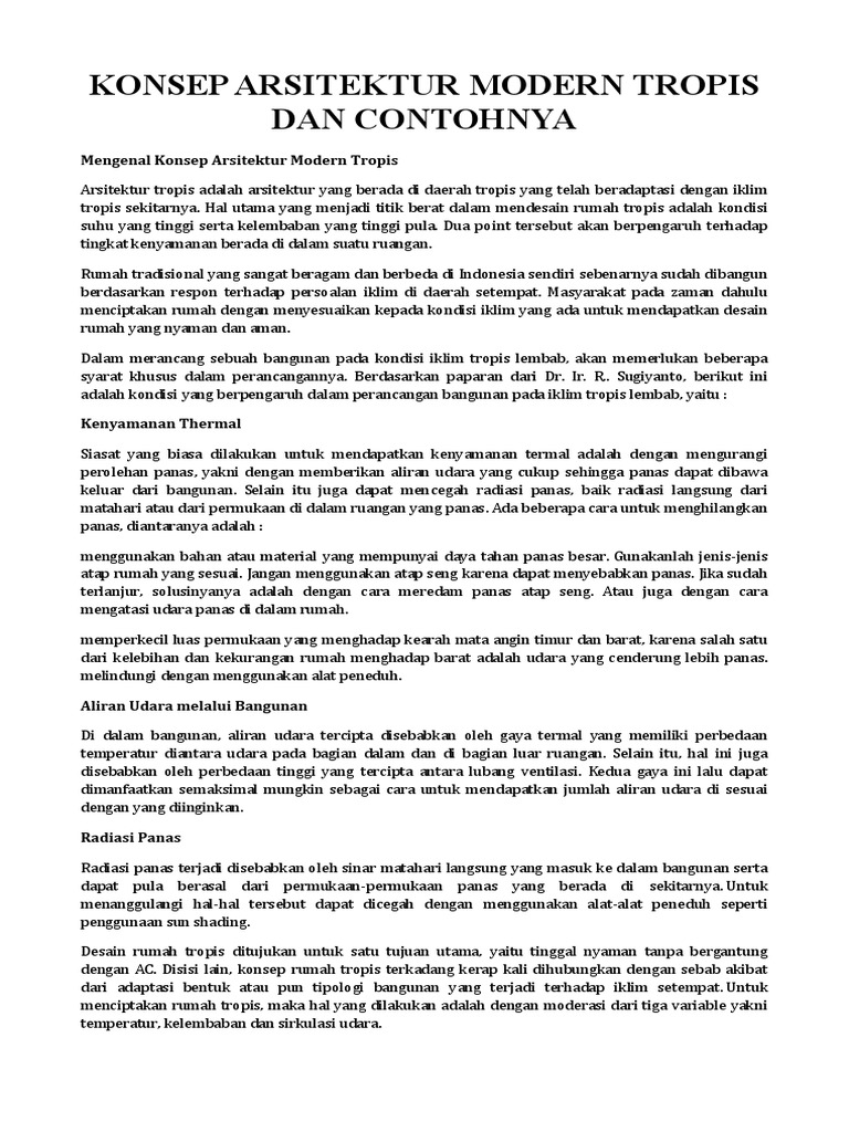 Konsep Arsitektur Modern Tropis Dan Contohnya | PDF