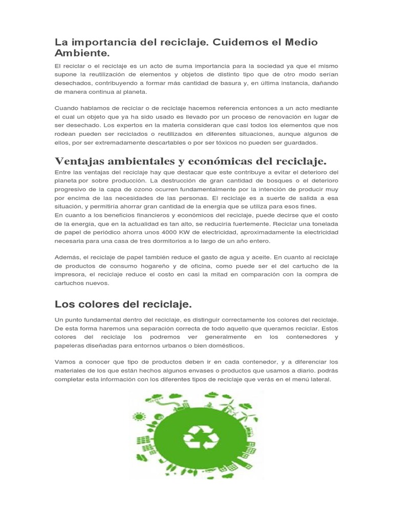 Importancia del Reciclaje para el Planeta | PDF | Reciclaje | Residuos