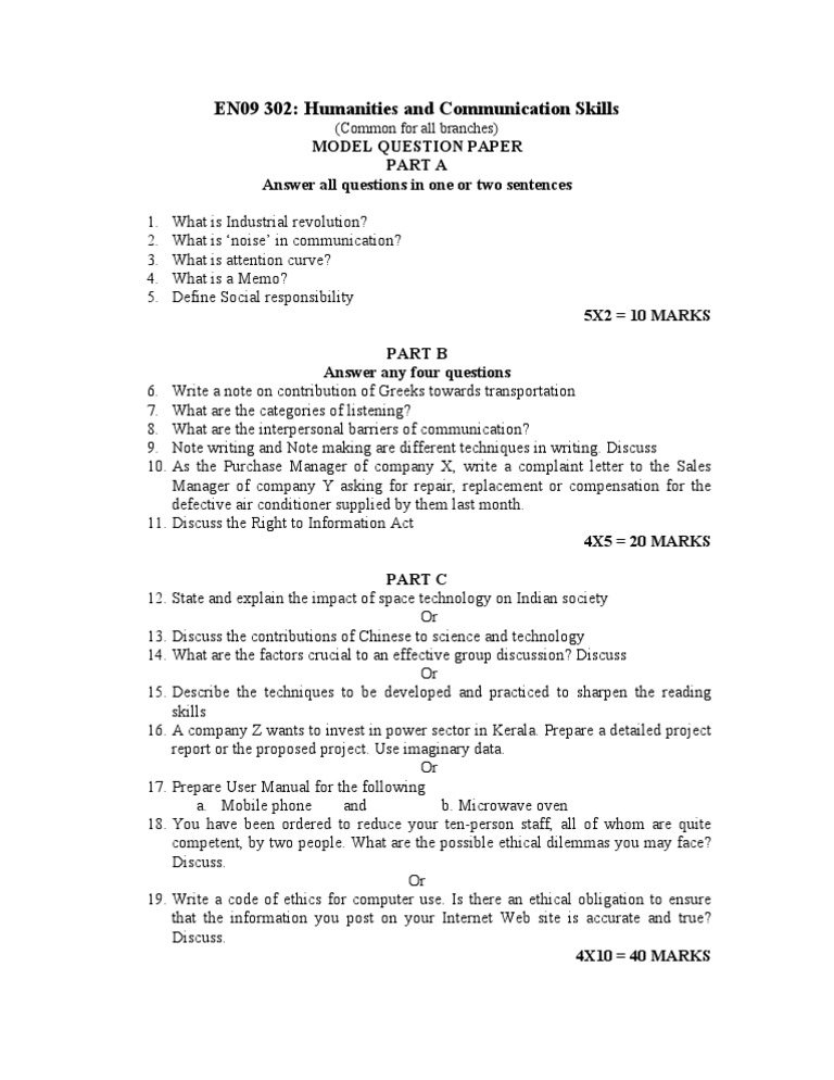 Humanities and Communication Skills Exam | PDF