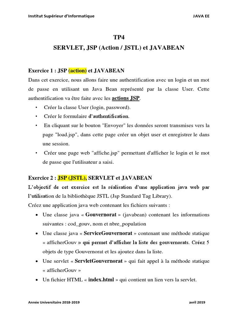 Authentification et JSP en Java EE | PDF | JavaServer Pages | Java ...