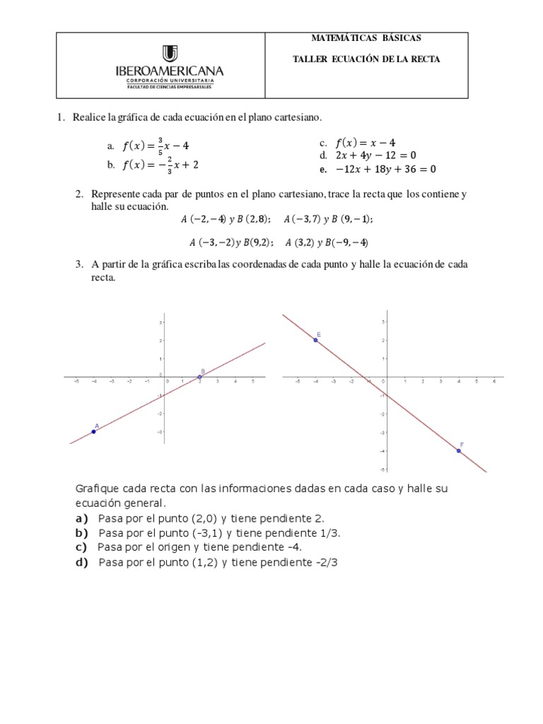 Taller Ecuacion de La Recta | PDF | Línea (geometría) | Pendiente, image size:768x1024
