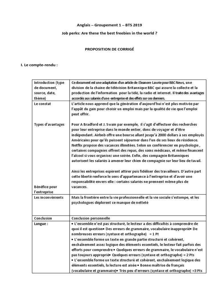 Bts Anglais Corrigé 2022 Correction Bts Anglais 2019 | PDF | Orthographie | Syntaxe