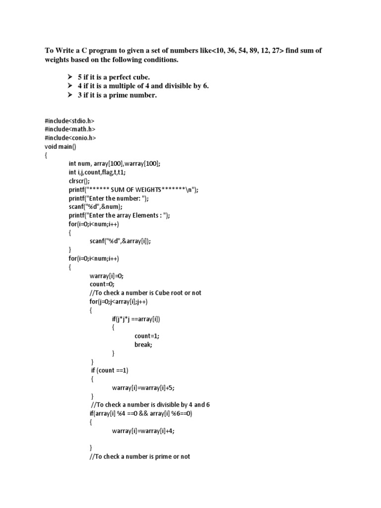 C Program: Sum of Weights Calculation | PDF | Discrete Mathematics ...
