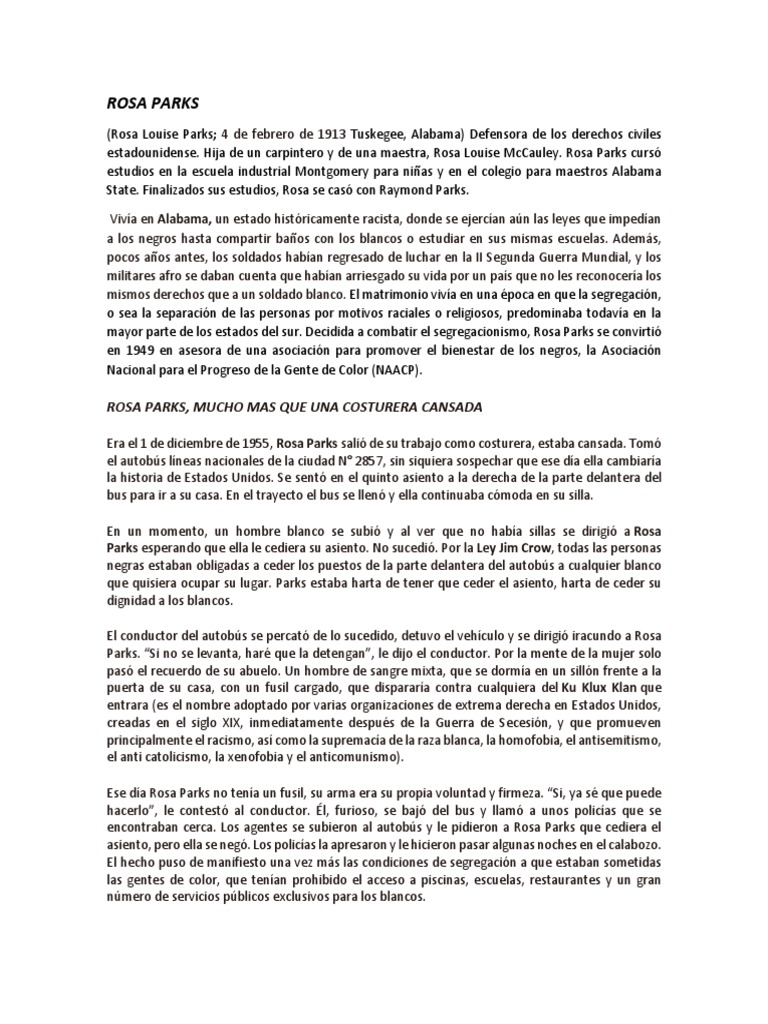 Rosa Parks Resumen PDF Rosa - 1671275419