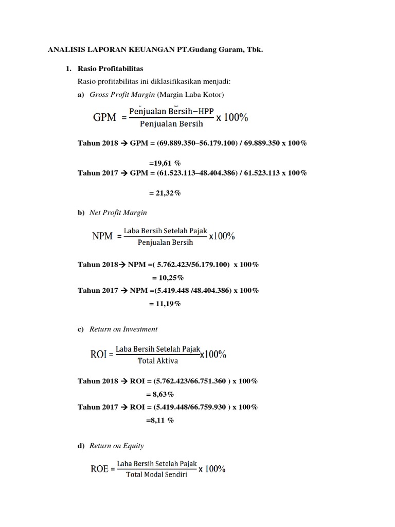 Analisis Laporan Keuangan PT Gudang Garam Profitabilitas | PDF