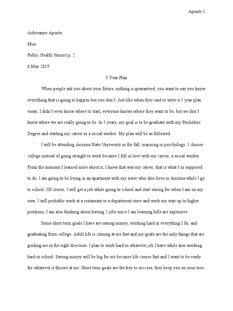 Aubreanne Aponte - 23 Year Plan Essay  PDF