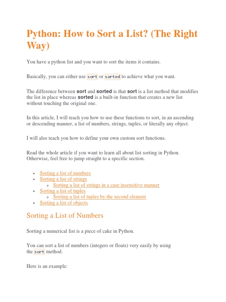 Python: How To Sort A List? (The Right Way) | Download Free PDF ...