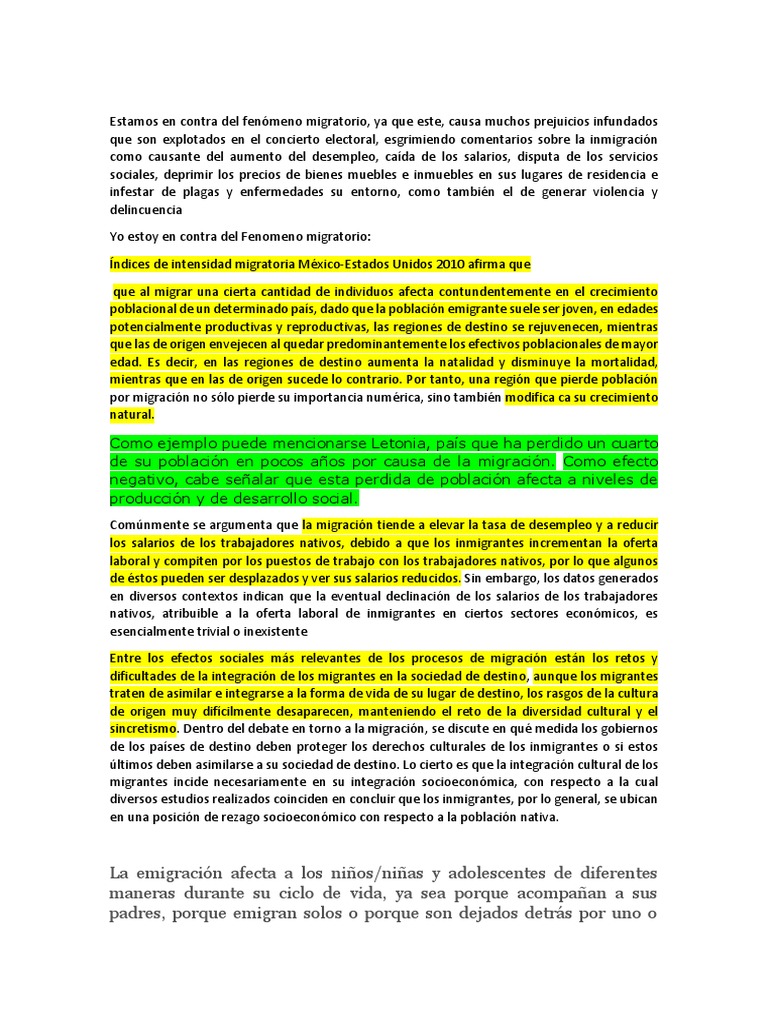 Impacto Negativo de la Migración | PDF | Migración humana | Inmigración