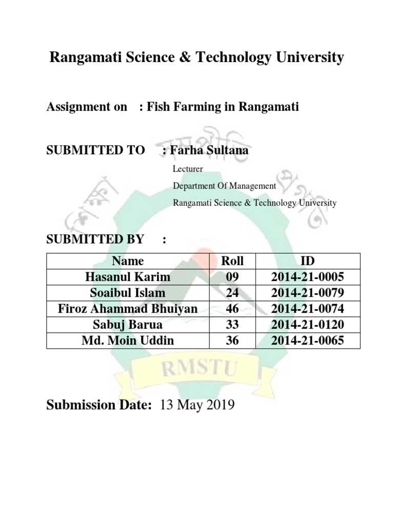 Fish Farming Assignment - Rangamati University | PDF