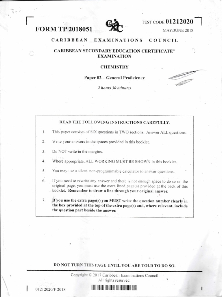 Csec Chemistry Paper 2 June 2018 Chemistry Physical Sciences