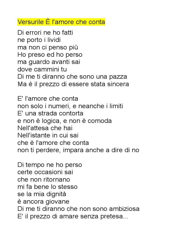 E L Amore Che Conta Versurile Odt