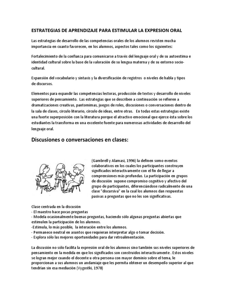 Estrategias de Aprendizaje para Estimular La Expresion Oral | PDF ...