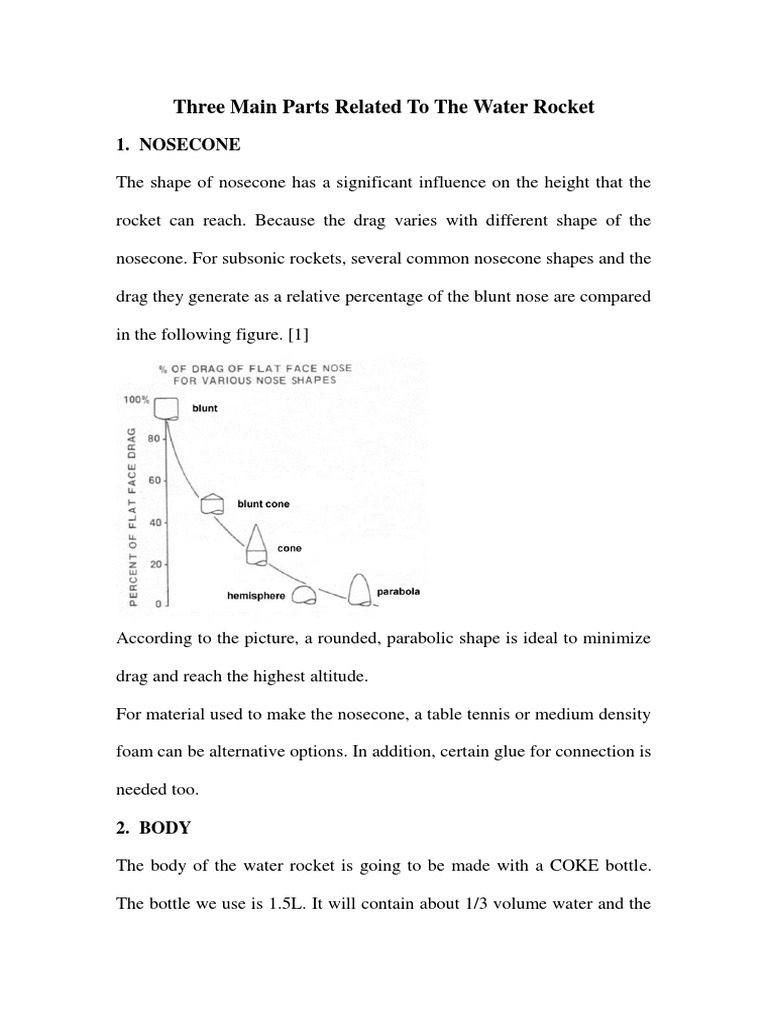 Three Main Parts Related To The Water Rocket PDF Rocket Drag (Physics)