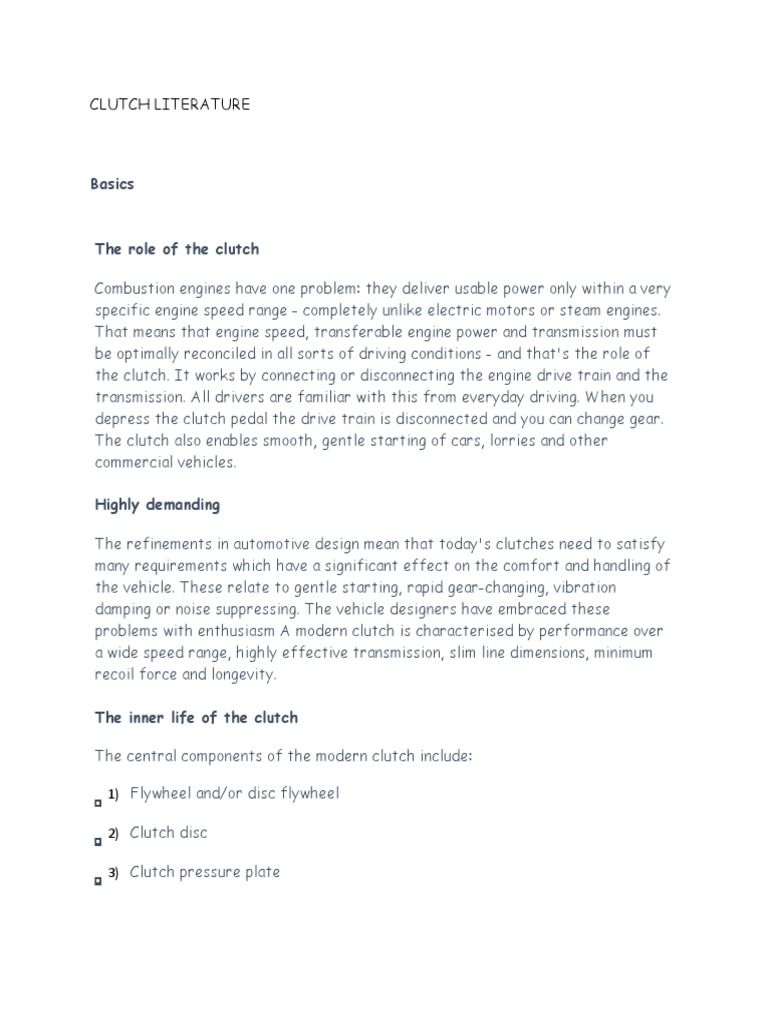 Clutch Literature PDF Clutch Transmission (Mechanics)
