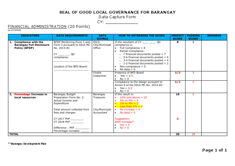 Financial Administration: Data Capture Form for Determining the Seal of ...