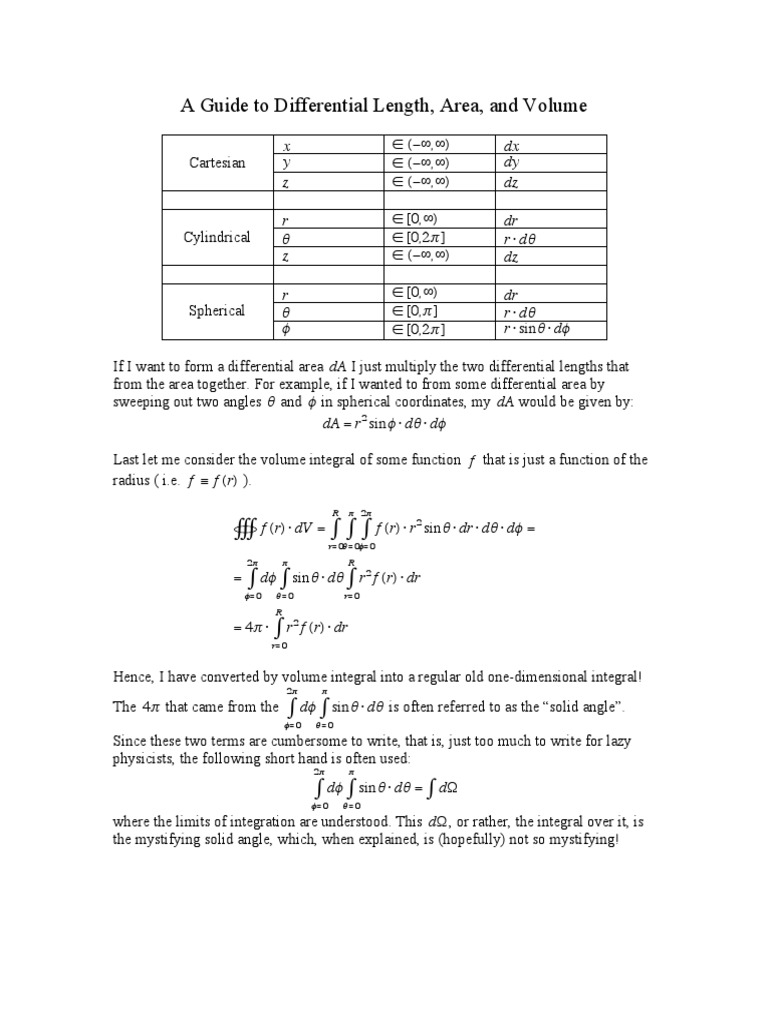 Differential Calculus: Area and Volume Guide | PDF | Volume | Integral