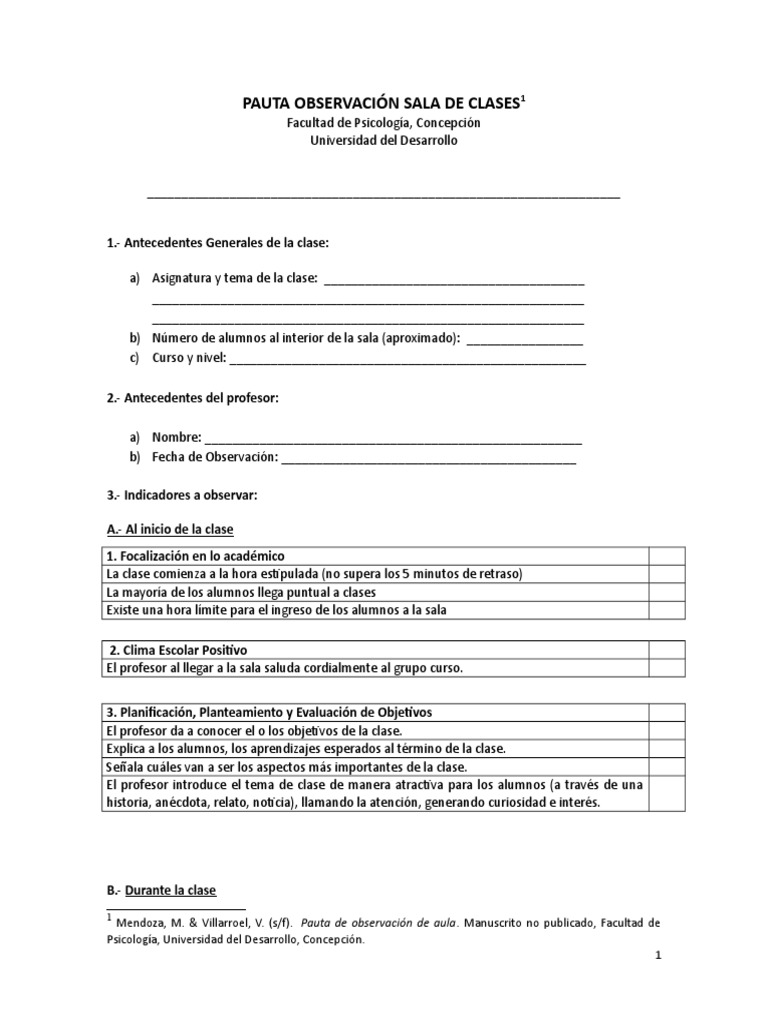Pauta de Observación en Aula | PDF | Maestros | Aprendizaje