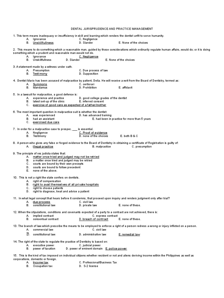 Dental Juris and Practice MGT Board 2008 PDF Dentistry Damages