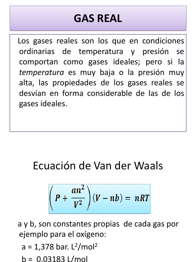 Ecuaciones de Gases Reales y Van der Waals | PDF | Gases | Materiales ...