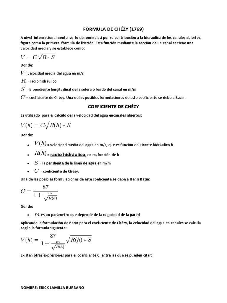 Fórmula de Chézy y su Aplicación | PDF | Canal | Física