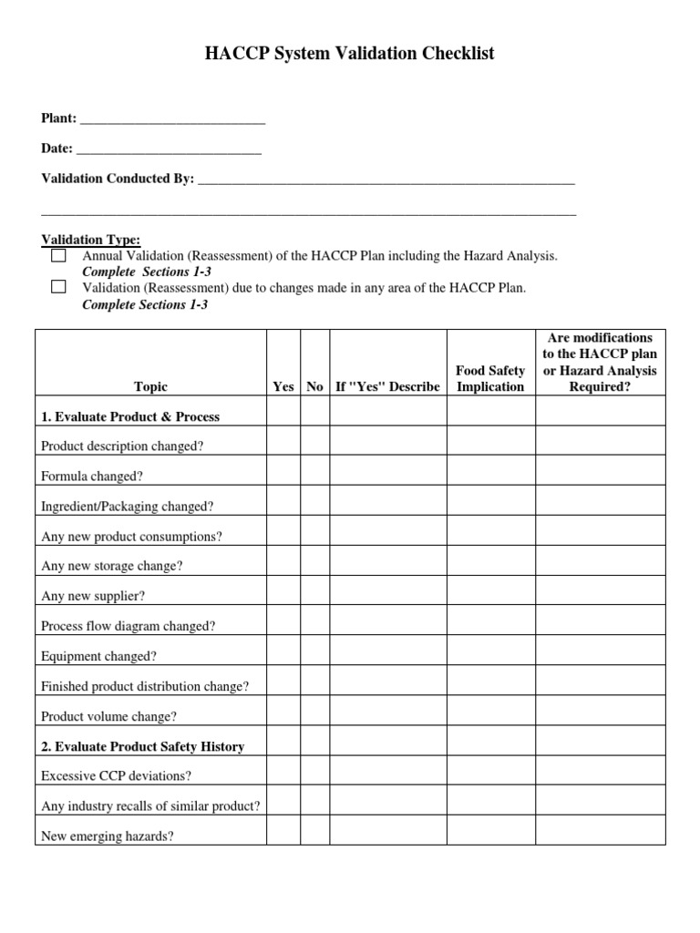 HACCP Validation Checklist (Annual reassement).docx | Hazard Analysis ...