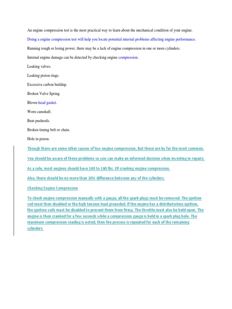 An Engine Compression Test Is The Most Practical Way To Learn About The ...