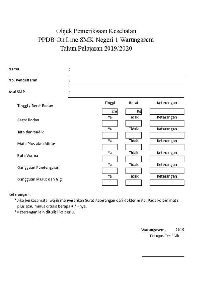 Objek Pemeriksaan Kesehatan