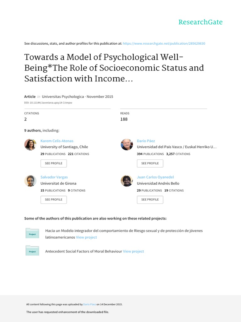 Towards A Model of Psychological WellBeing The Role of Socioeconomic