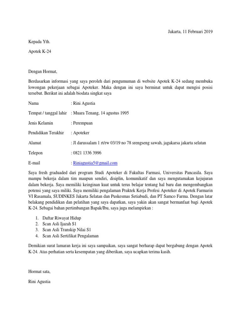 Surat Lamaran Apotek K 24