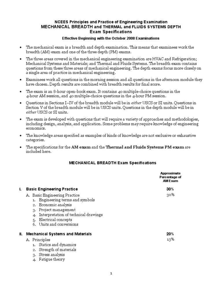 Mechanical Engineering Exam Specs | PDF