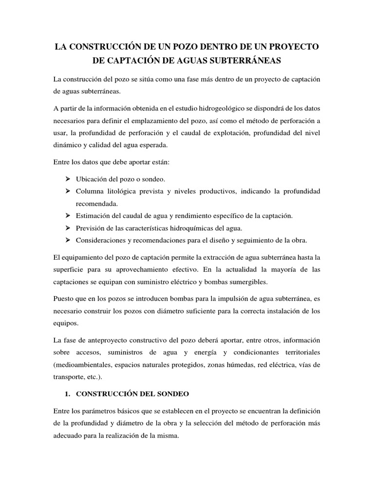 Construcción de Pozos para Captación de Agua | PDF | Agua subterránea ...