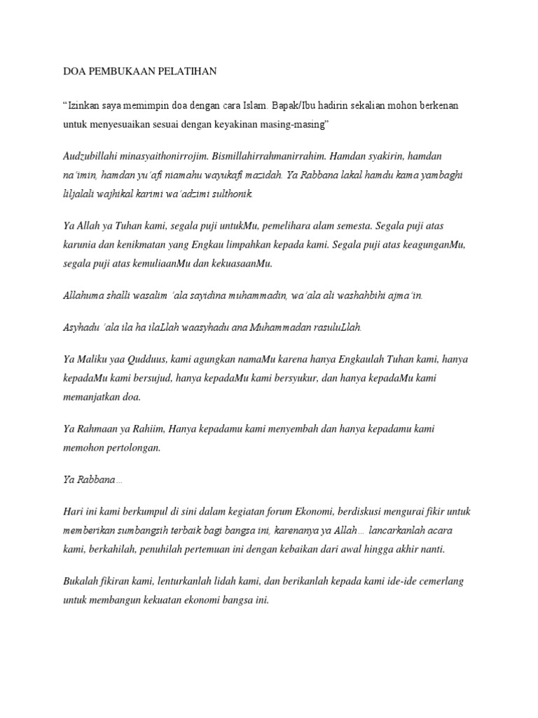 Doa Pembukaan Pelatihan Izinkan Saya Memimpin Doa Dengan Cara Islam Bapak Ibu Hadirin Sekalian Mohon Berkenan Untuk Menyesuaikan Sesuai Dengan Keyakinan Masing Masing