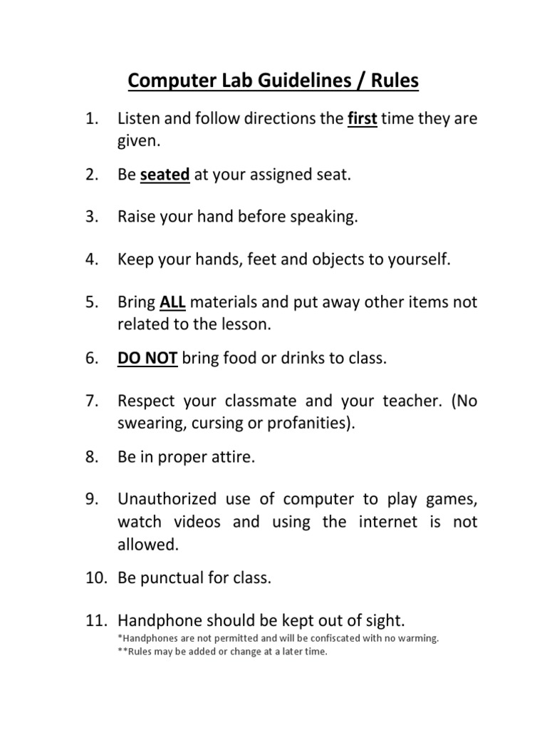 Computer Lab Rules & Guidelines | PDF