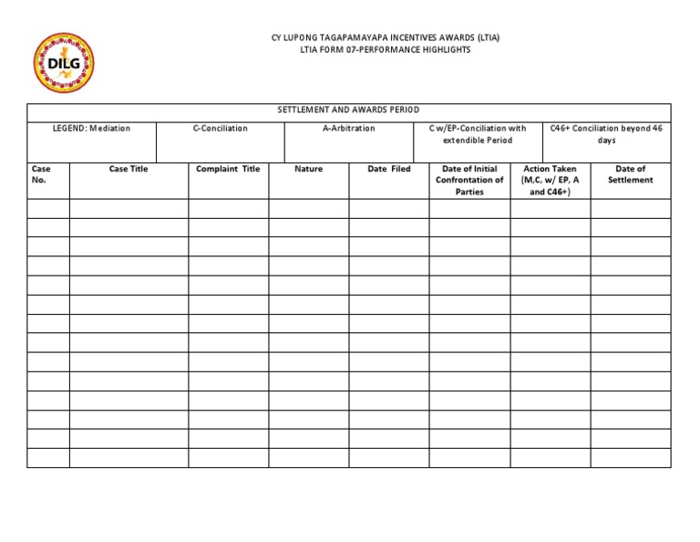 Cy Lupong Tagapamayapa Incentives Awards (Ltia) Ltia Form 07