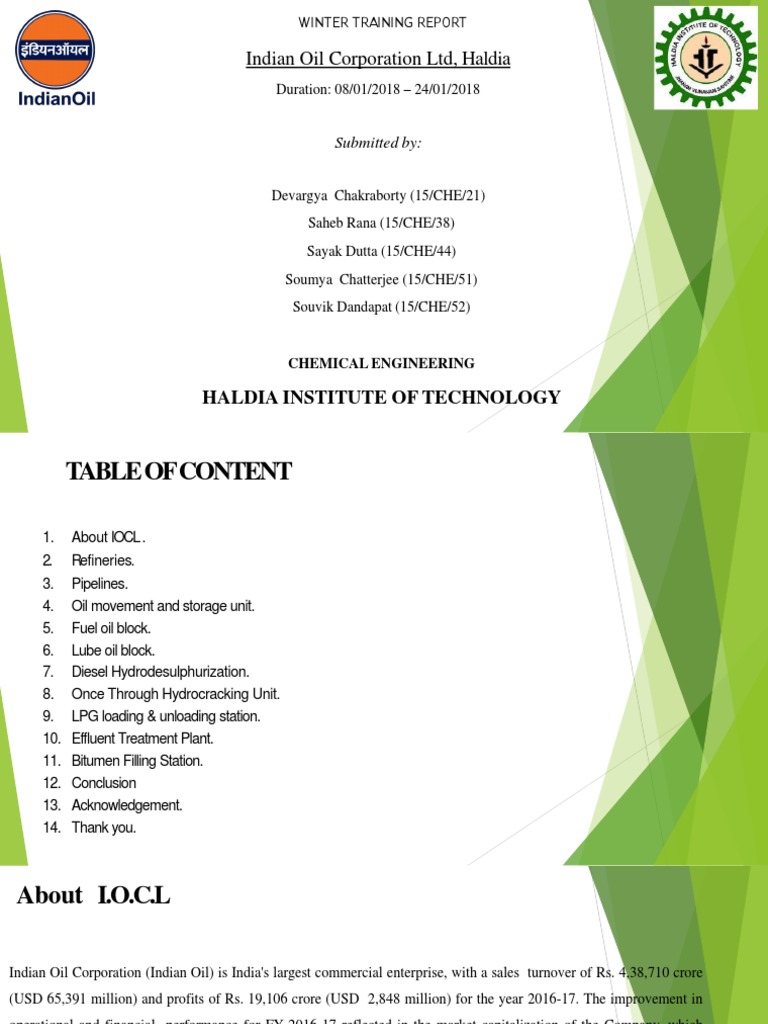 Haldia Refinery Winter Training Report | PDF | Oil Refinery | Petroleum
